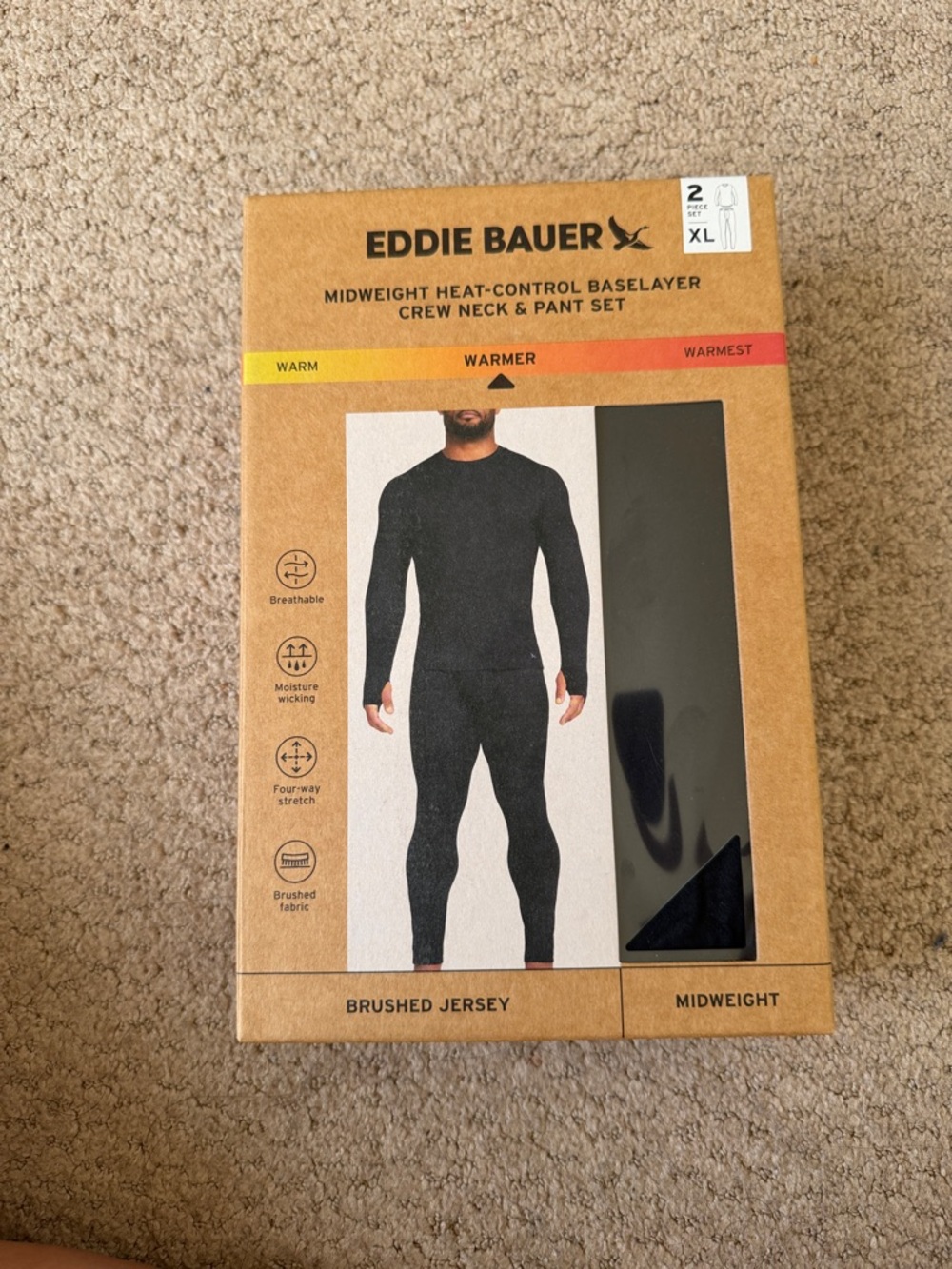 Eddie Bauer Black Midweight Heat-Control Baselayer Crew & Pants Set